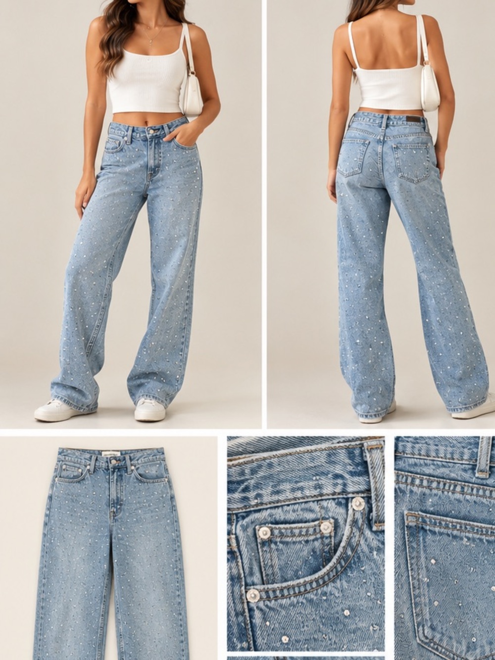 Universal Thread Light Blue Studded Wide-Leg Jeans